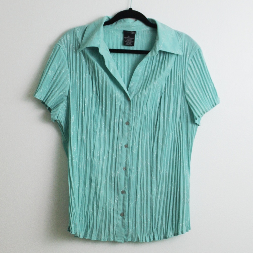 East 5th Woman Green Button Down S/S Blouse 1X